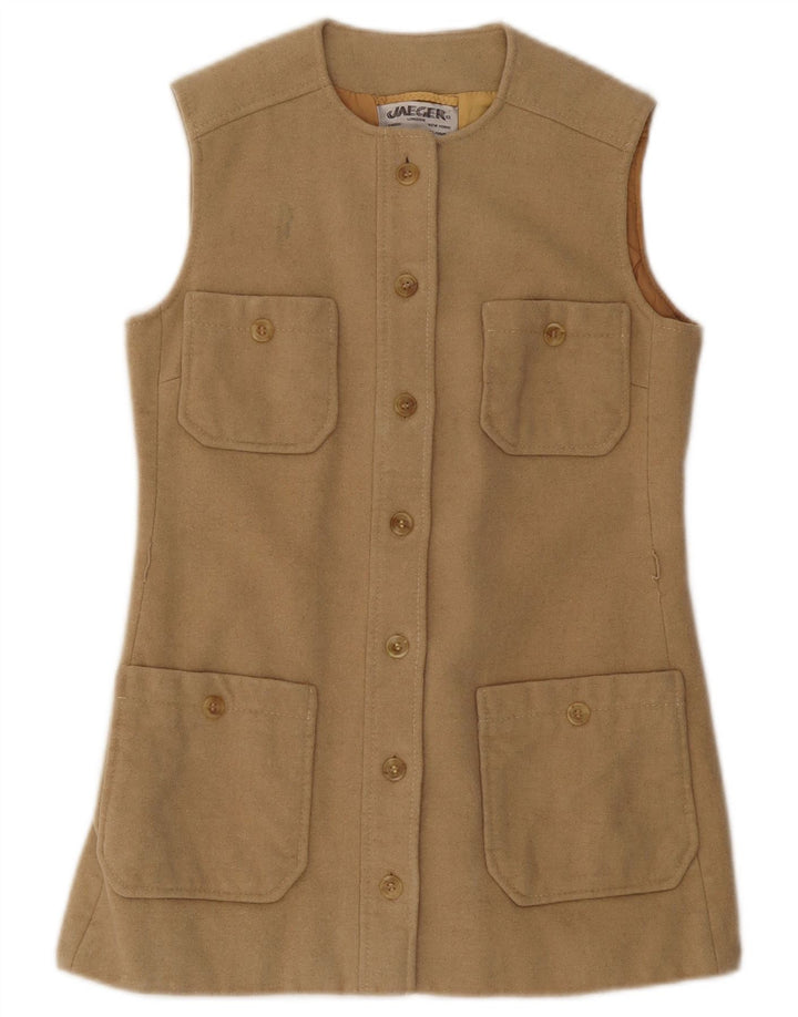 Gilet utilitar pentru femei JAEGER UK 10 mic bej lână