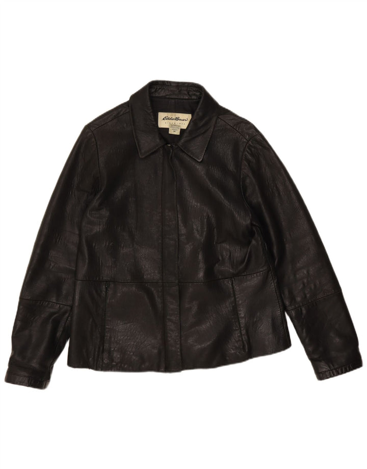 EDDIE BAUER Jachetă de piele pentru femei UK 14 Medium Black Leather