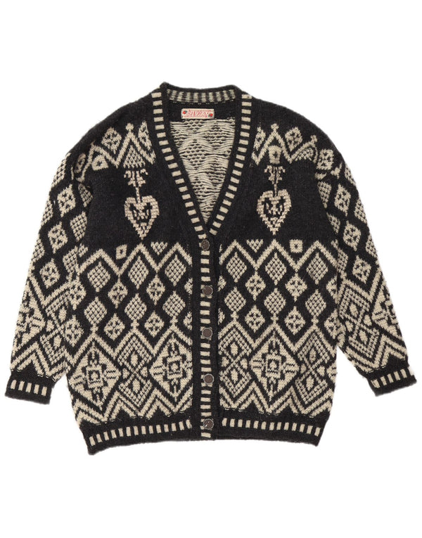 Pulover cardigan vintage pentru femei UK 16 Large Black Fair Isle