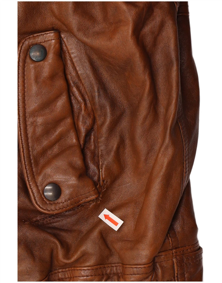 Jachetă de piele vintage pentru bărbați UK 40, maro, piele mare