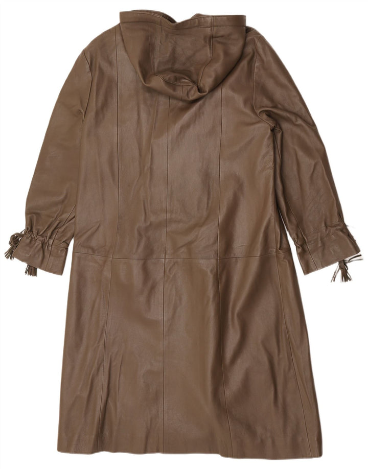 Palton din piele vintage pentru femei cu glugă EU 38 din piele maro medie