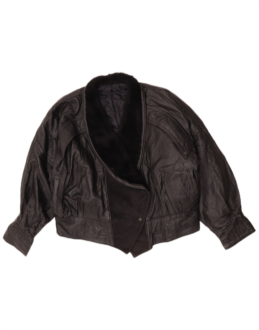 Jachetă de piele vintage pentru femei UK 14 Large Black