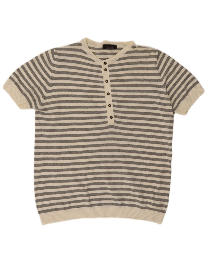 Tricou polo pentru bărbați Zara, mare, gri cu dungi