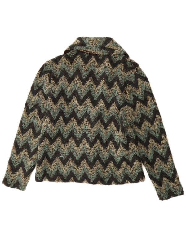 Apanage Pulover Cardigan pentru Femei UK 16 Large Green Chevron Mohair