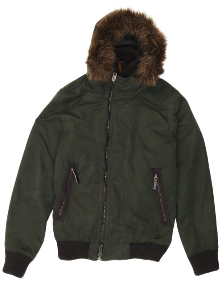 Jachetă bomber cu glugă Superdry pentru bărbați UK 36 Mic, verde, poliester color bloc
