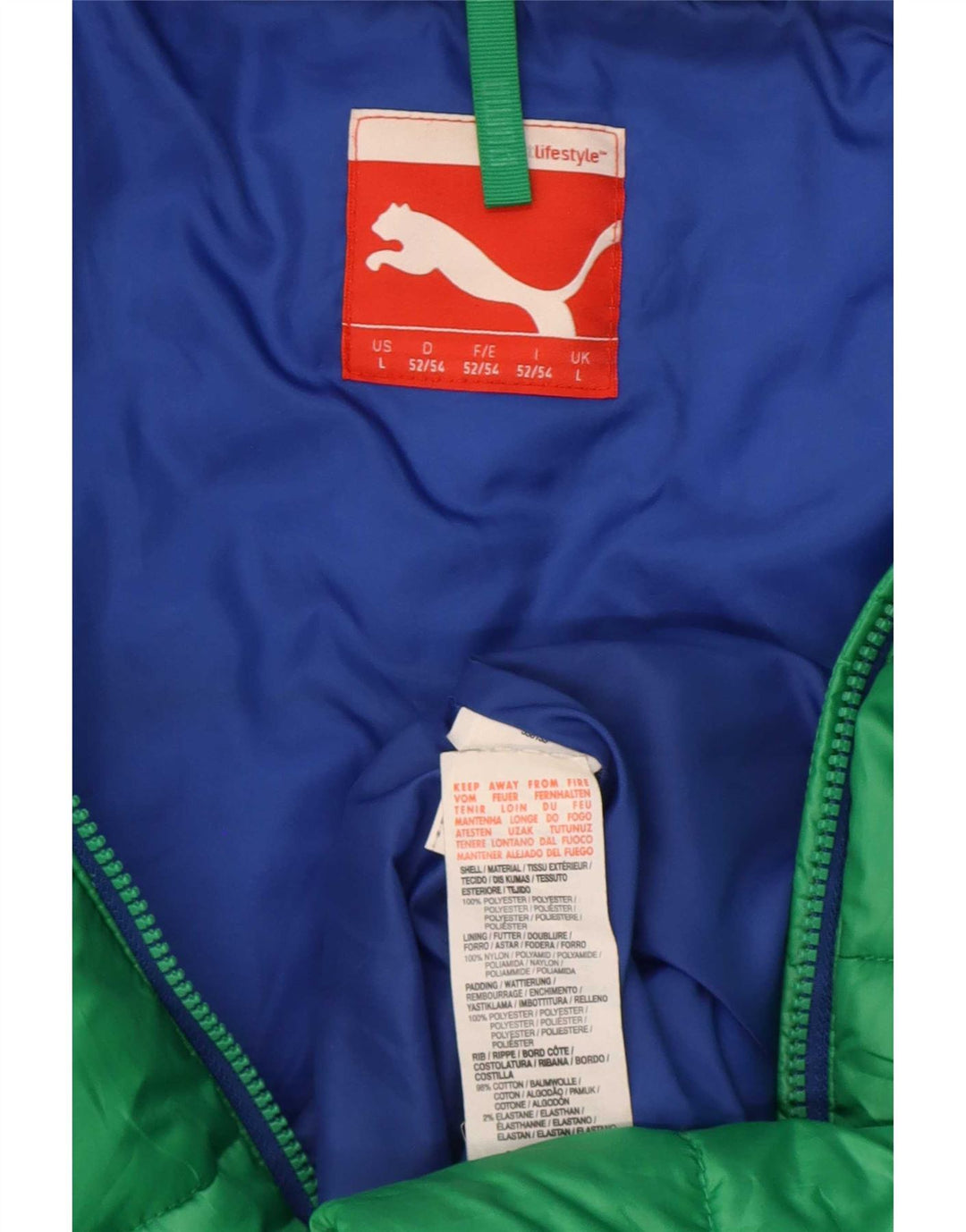 Jachetă căptușită cu glugă Puma pentru bărbați UK 40, mare, verde, poliester color bloc