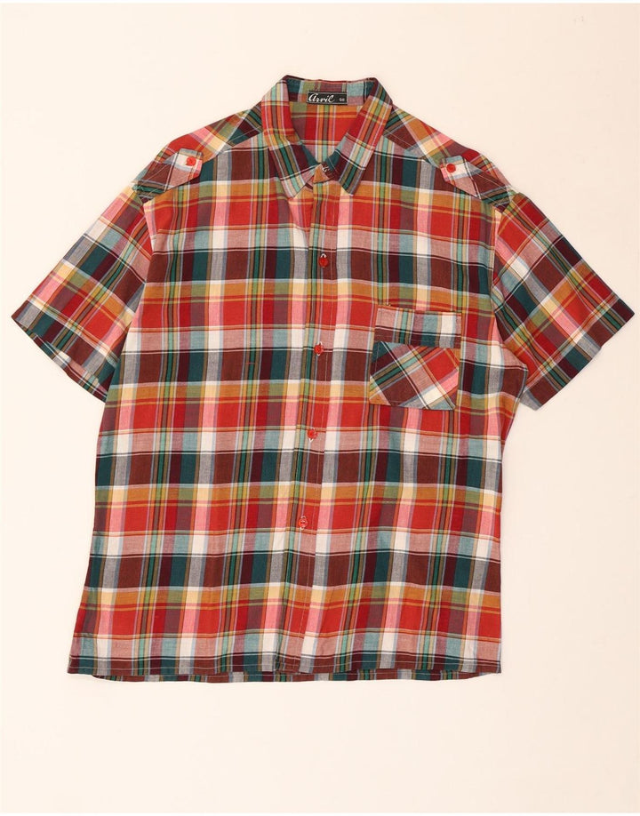 Cămașă militară cu mânecă scurtă pentru bărbați VINTAGE IT 50 Medium în carouri multicolore