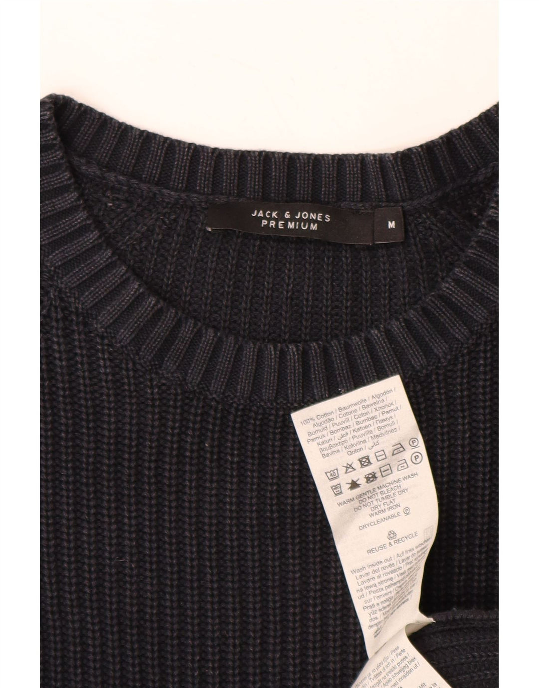 JACK & JONES Pulover pentru bărbați cu decolteu rotund din bumbac mediu albastru bleumarin