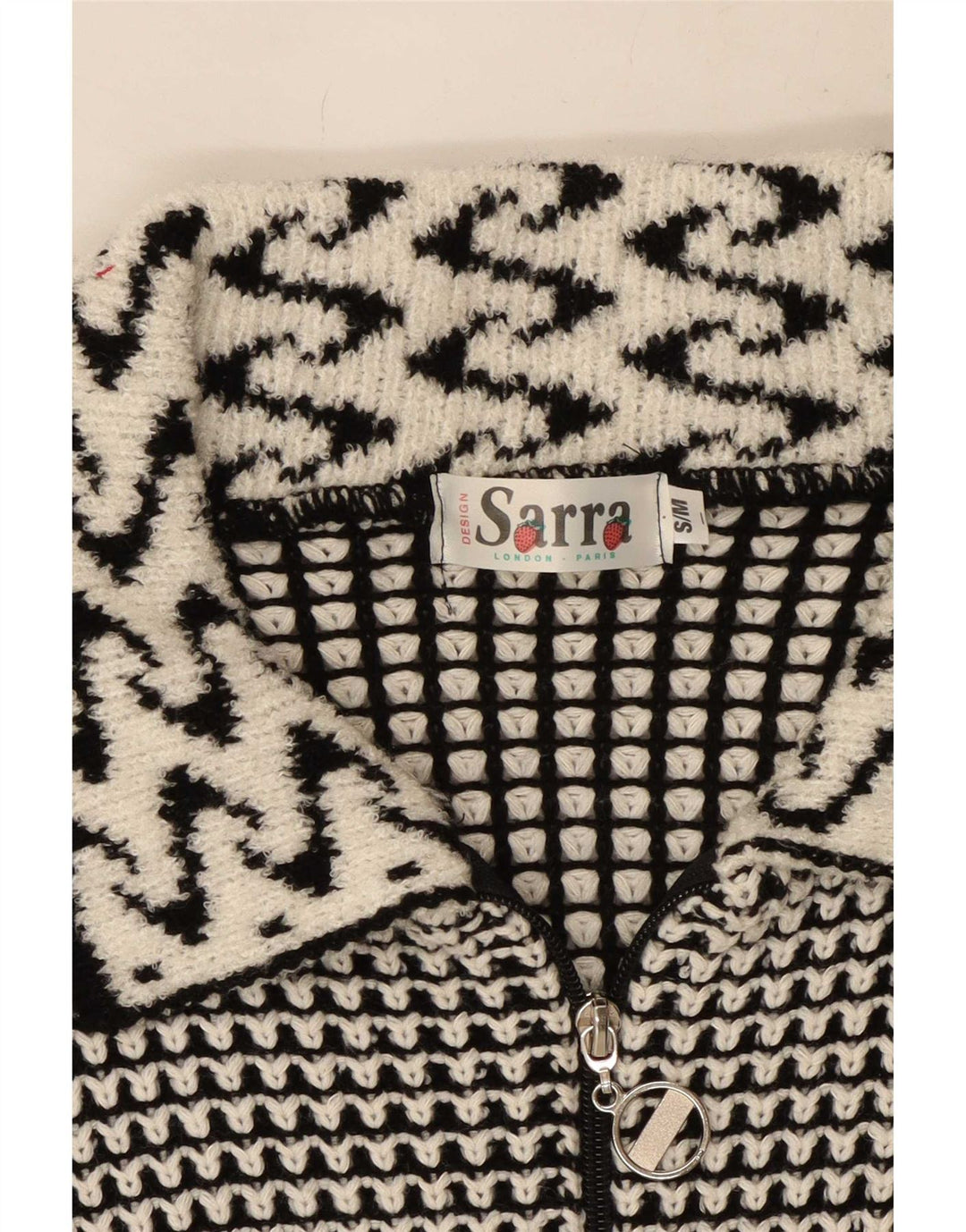 Pulover Cardigan Vintage pentru Damă UK 14 Medium Gri Geometric