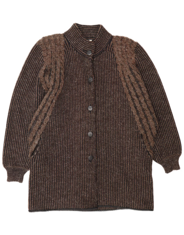 Pulover cardigan cu paragate vintage pentru femei UK 14, maro mediu, cu dungi
