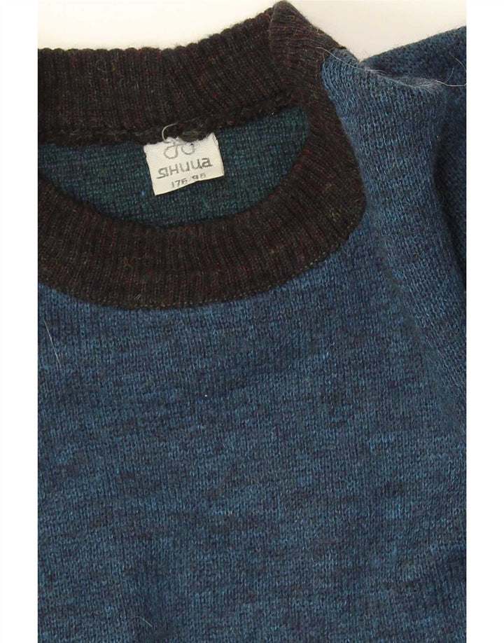 Pulover vintage pentru bărbați cu gâtul turnat, albastru mediu Fair Isle