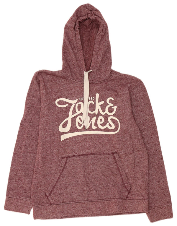 Jack & Jones pentru bărbați. Pulover cu glugă cu grafică, XL, din poliester cu pături burgundy