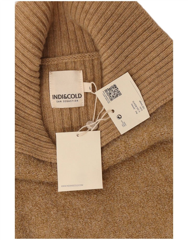 Indi & Cold Pulover pentru femei cu gât polo supradimensionat UK16 Lână mare bej