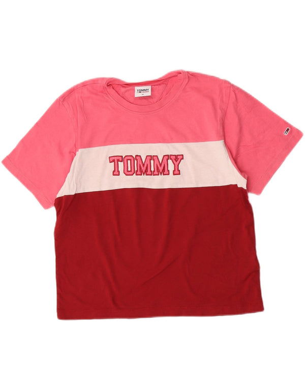 Tricou cu grafic crop Tommy Hilfiger pentru femei Top UK 6 XS roz Colorblock