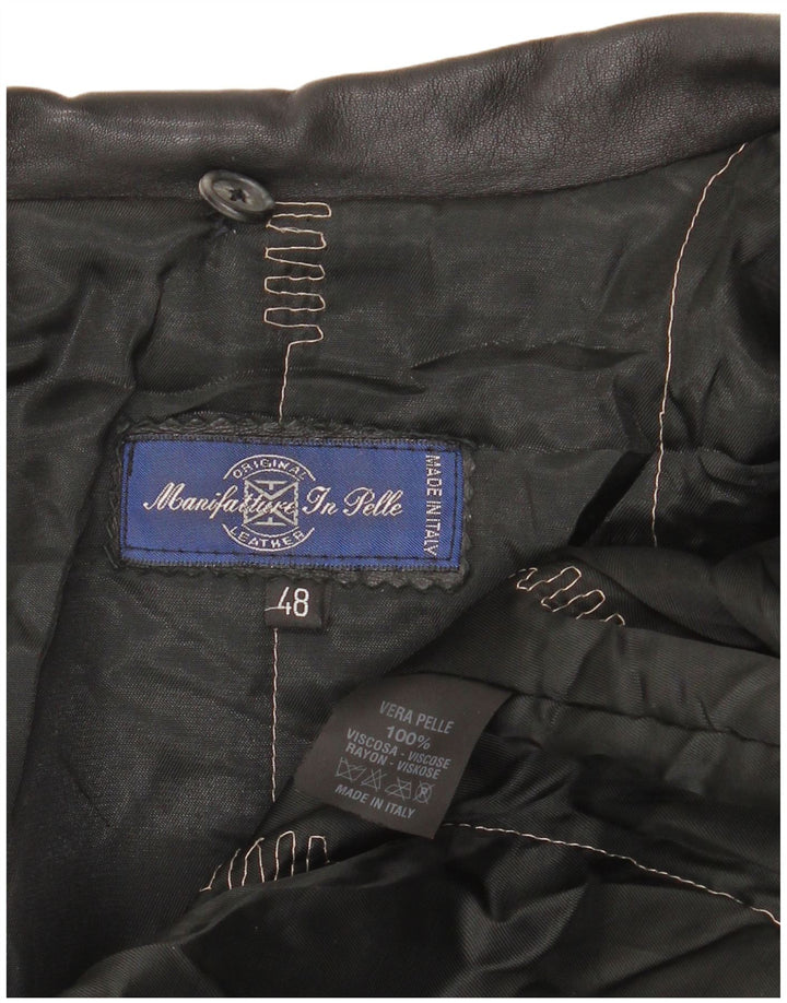 Palton supradimensionat din piele vintage pentru femei IT 48 XL din piele neagră