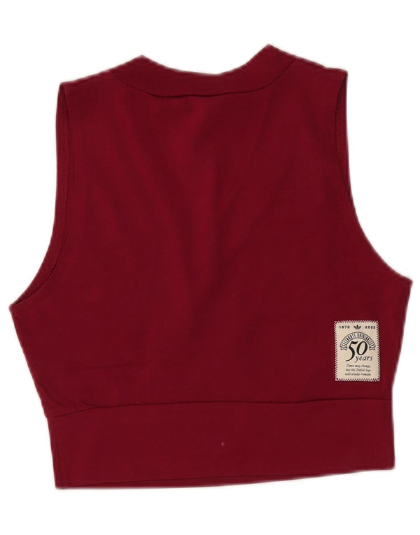 ADIDAS Crop Graphic Vest Top pentru femei UK 10 Small Burgundy Bumbac
