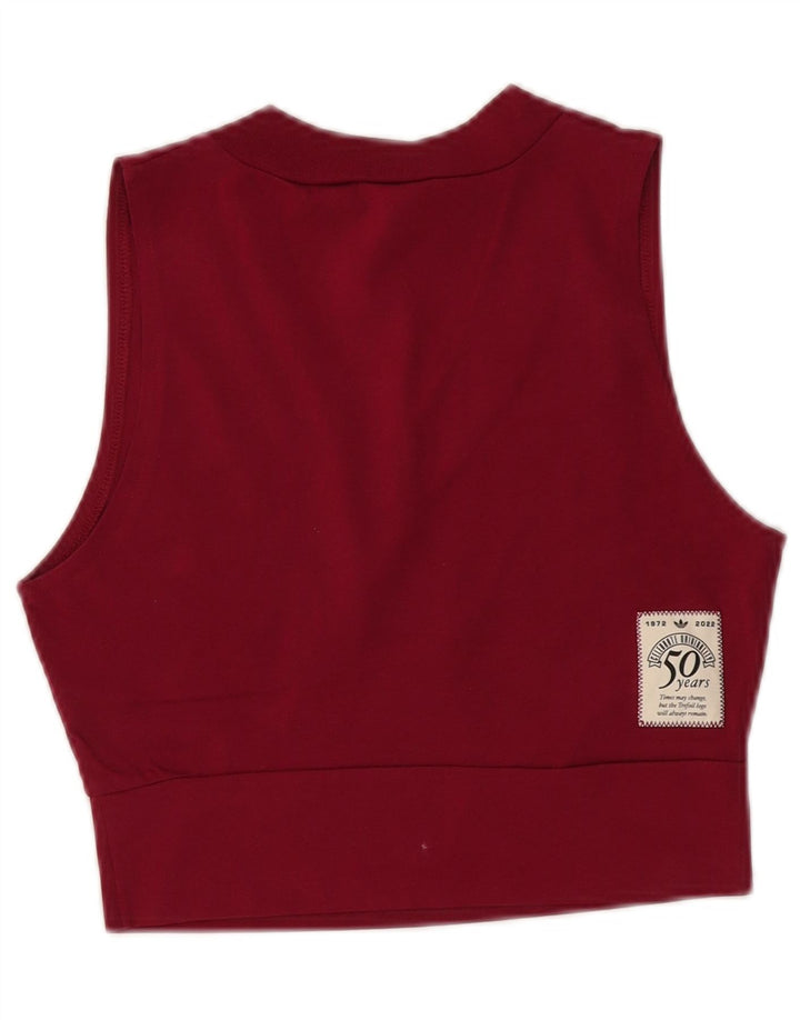 ADIDAS Crop Graphic Vest Top pentru femei UK 10 Small Burgundy Bumbac