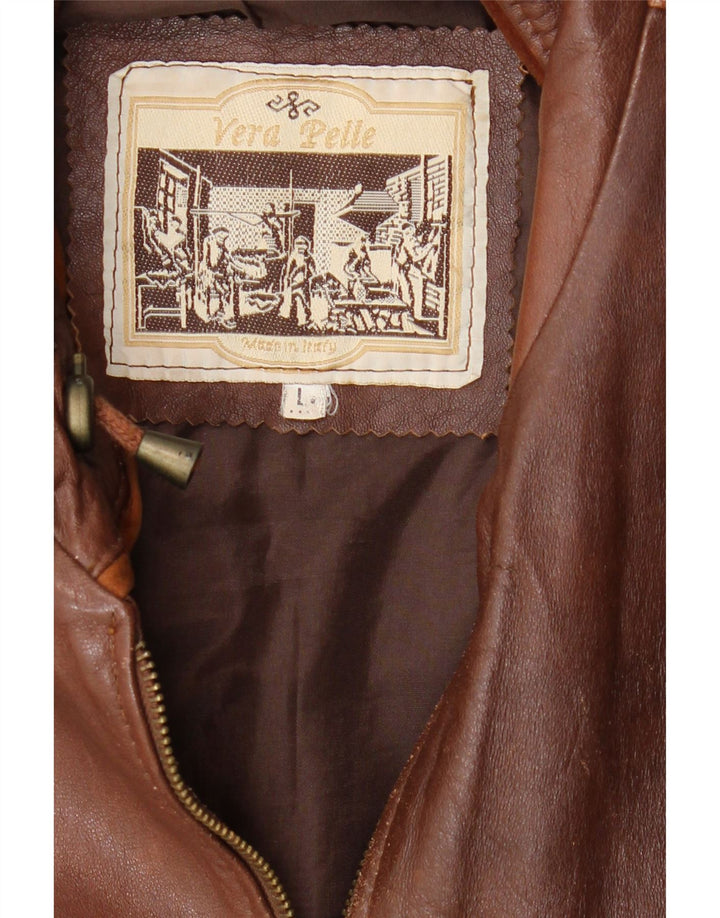 Gilet din piele vintage pentru bărbați UK 40, maro, piele mare