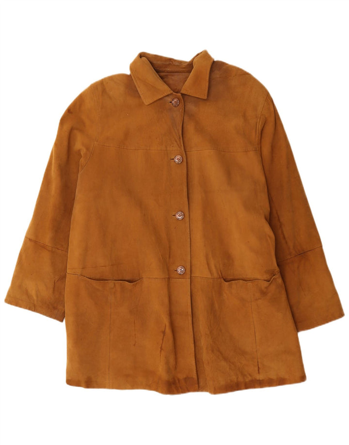Palton supradimensionat din piele vintage pentru femei UK 20 2XL piele maro