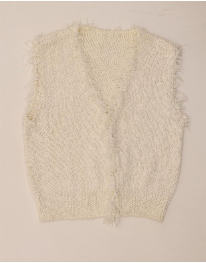 Vintage Crop Vest Tank Top pentru femei UK 10 Small Off White