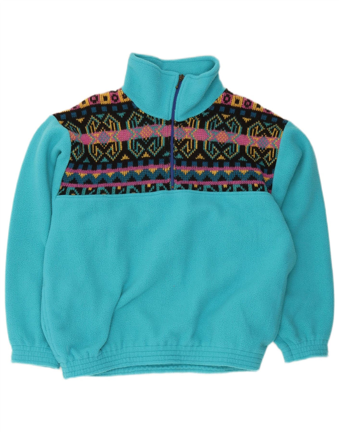 Pulover din lână vintage pentru bărbați, cu fermoar, albastru, geometric