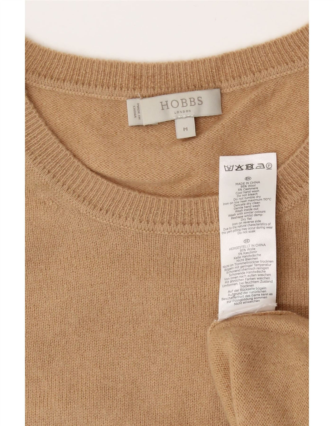 Pulover Hobbs pentru damă cu gât roșu, lână, bej mediu, UK 12