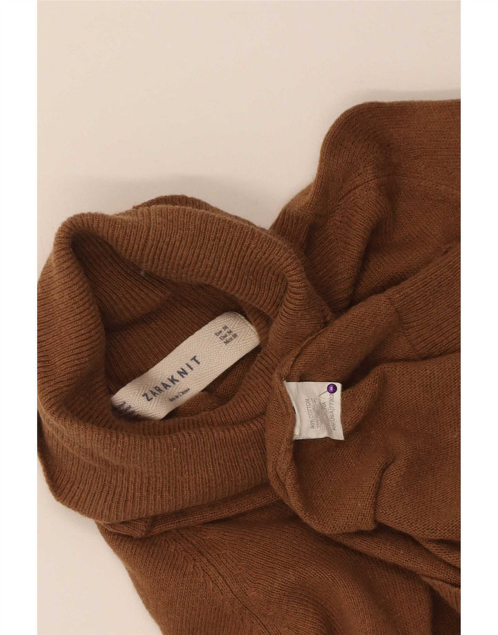Pulover pentru femei Zara cu gât rulat din bumbac maro mediu UK 12