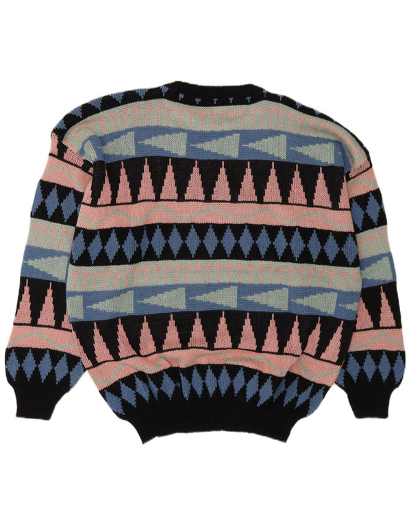 Pulover vintage pentru bărbați cu gât roșu, mare, geometric, multicolor, acrilic