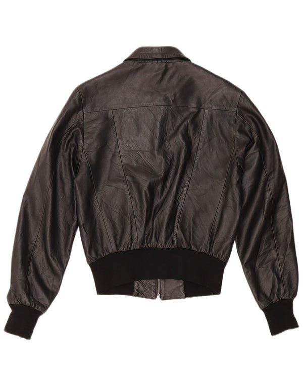 Jachetă Bomber din piele vintage pentru femei IT 44 Medium Black Leather