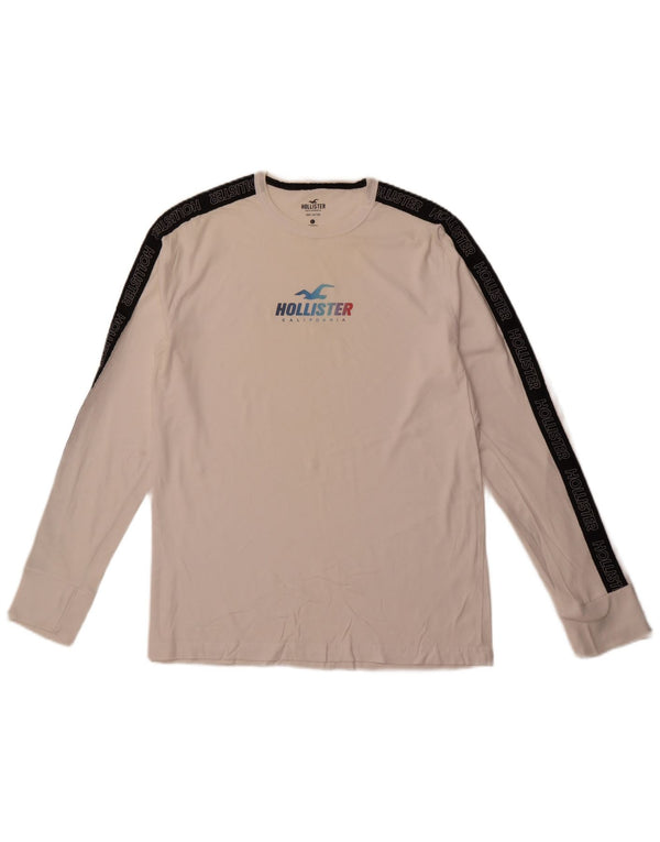 Top grafic pentru bărbați HOLLISTER, cu mânecă lungă, mare, alb, color block, bumbac