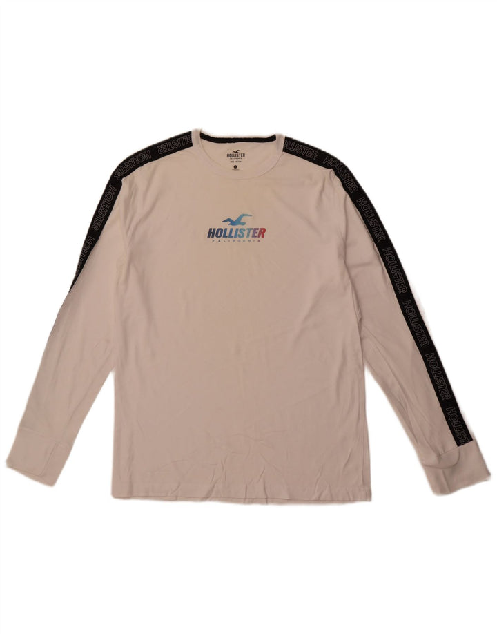 Top grafic pentru bărbați HOLLISTER, cu mânecă lungă, mare, alb, color block, bumbac