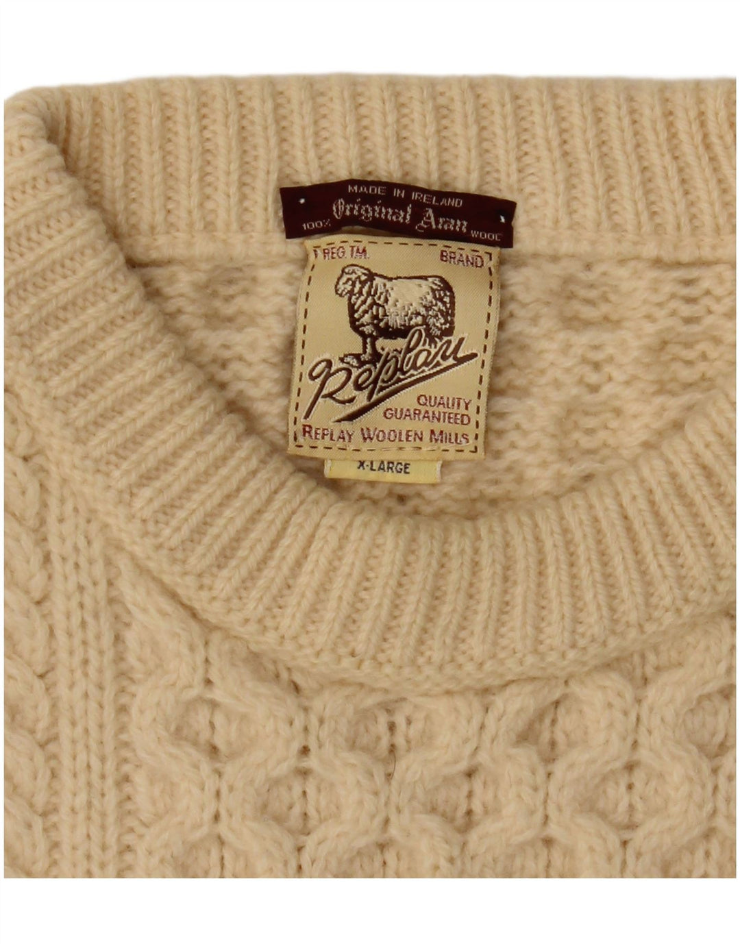 REPLAY Pulover pentru bărbați cu gât roșu XL din lână albă