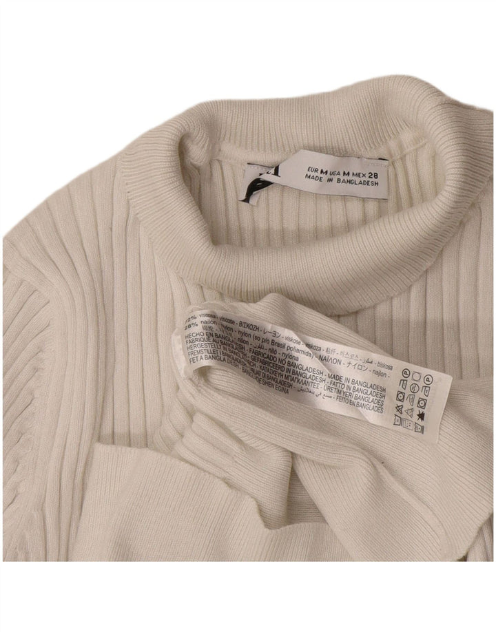 Pulover pentru femeie cu gât rulat Zara UK 12 Medium White Viscose