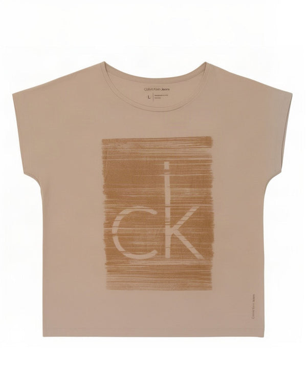 Tricou grafic pentru femei Calvin Klein Jeans Top UK 16 Large Beige