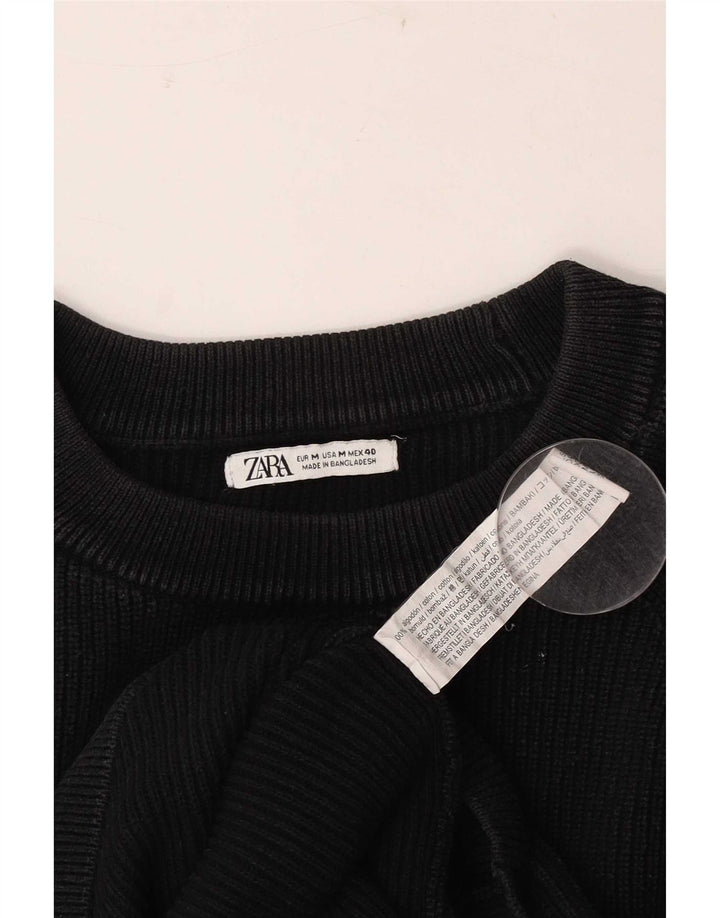 Pulover pentru bărbați Zara, cu gât crew, bumbac mediu negru