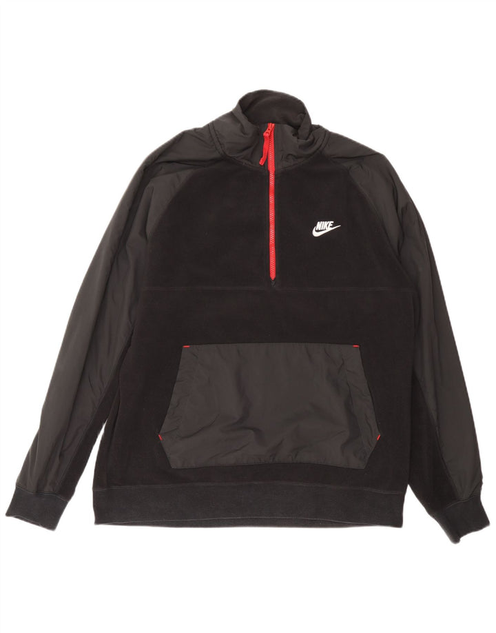 Jumper Nike pentru bărbați, cu fermoar și gât, din fleece, mare, negru, poliester