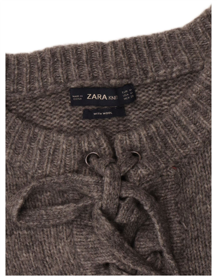 Pulover supradimensionat pentru femei Zara, cu gât crew, UK 14, gri mediu