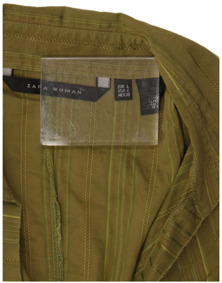 Cămașă pulover cu mânecă scurtă pentru femei ZARA UK 14 mare bumbac cu dungi kaki