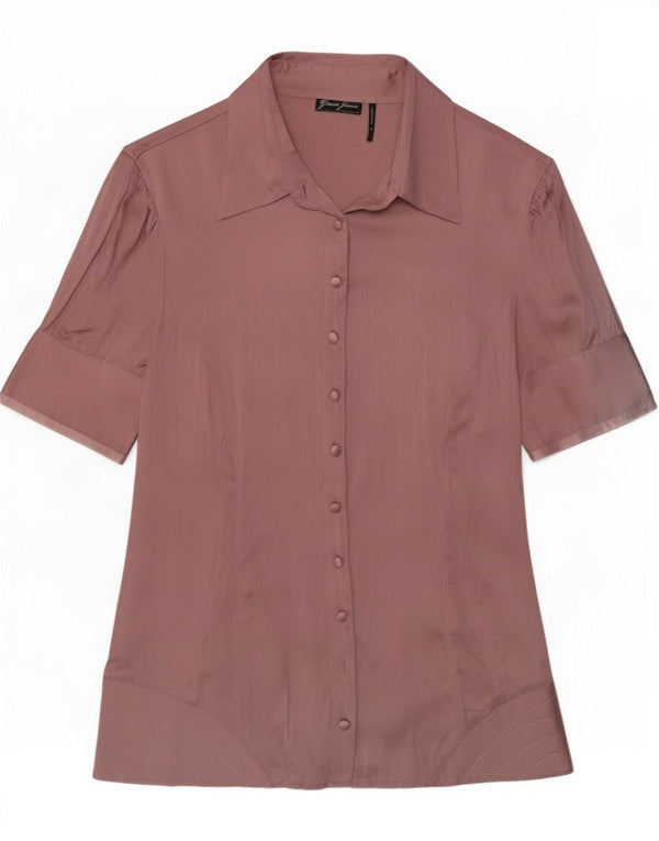 Guess Bluză cămașă cu mânecă scurtă pentru femei UK 12 Medium Pink Silk