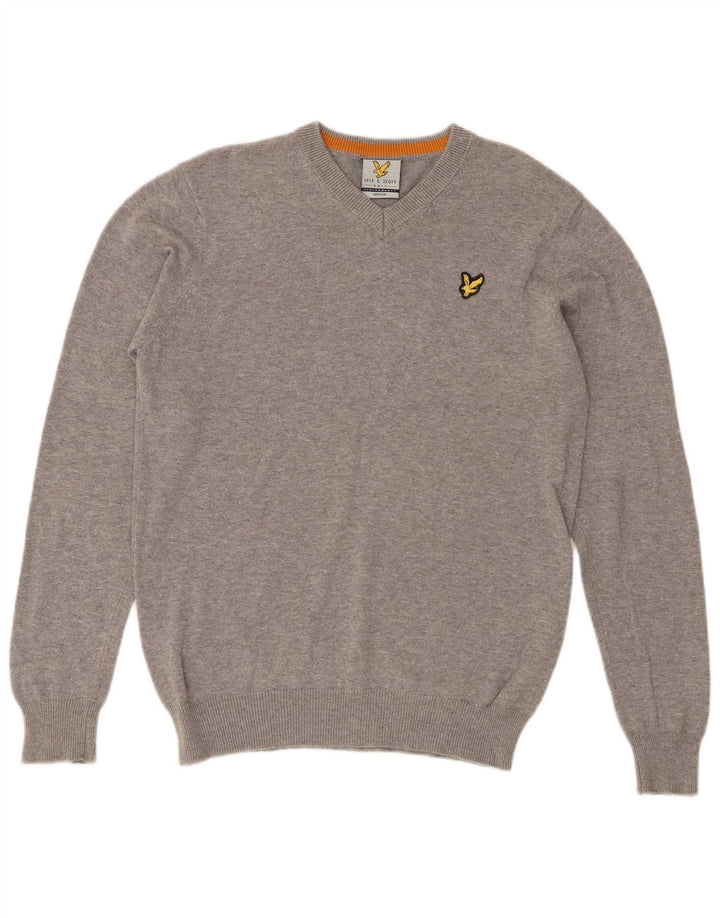Pulover cu decolteu în V Lyle & Scott pentru bărbați, bumbac gri mediu