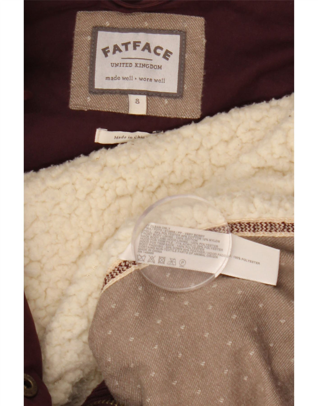 Gilet căptușit cu glugă pentru femei Fat Face UK 8 Small Burgundy Poliester