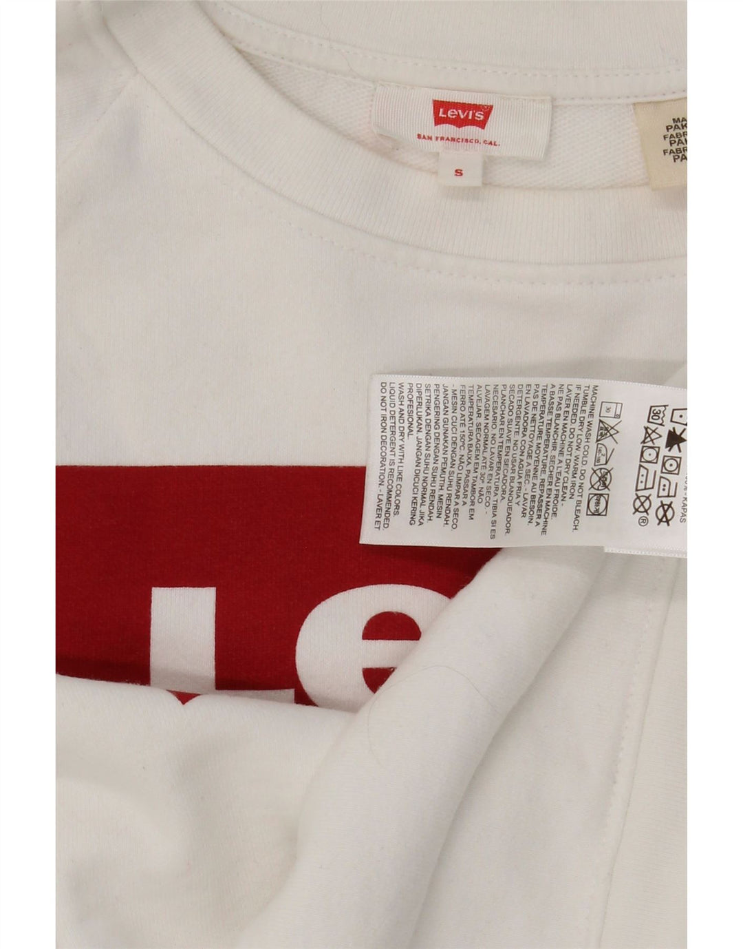 LEVI'S Womens Oversized Graphic Sweatshirt Jumper UK 10 Small White Cotton Vintage Levi's and Second-Hand Levi's from Messina Hembry 