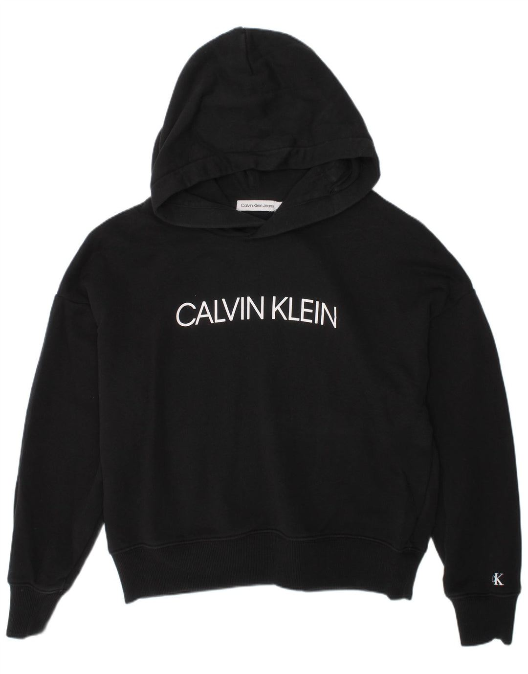 CALVIN KLEIN JEANS Pulover pentru fete Crop Graphic Hoodie 11-12 ani negru