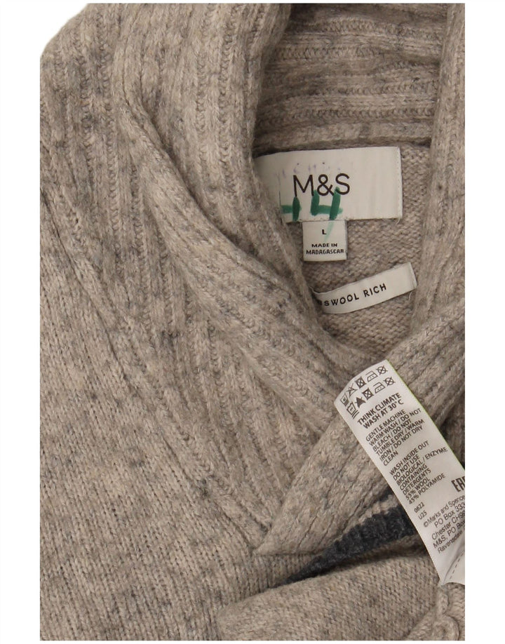 Marks & Spencer Pulover pentru bărbați cu gât șal, lână mare, gri cu pete