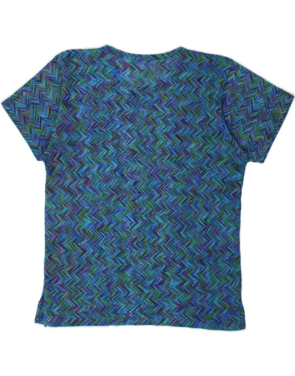VINTAGE Womens T-Shirt Top UK 18 XL Blue Chevron