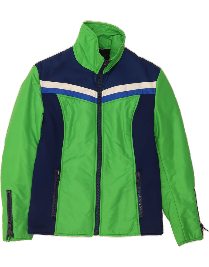 VINTAGE Womens Padded Jacket UK 10 Small Green Colourblock Polyester Vintage Vintage and Second-Hand Vintage from Messina Hembry 