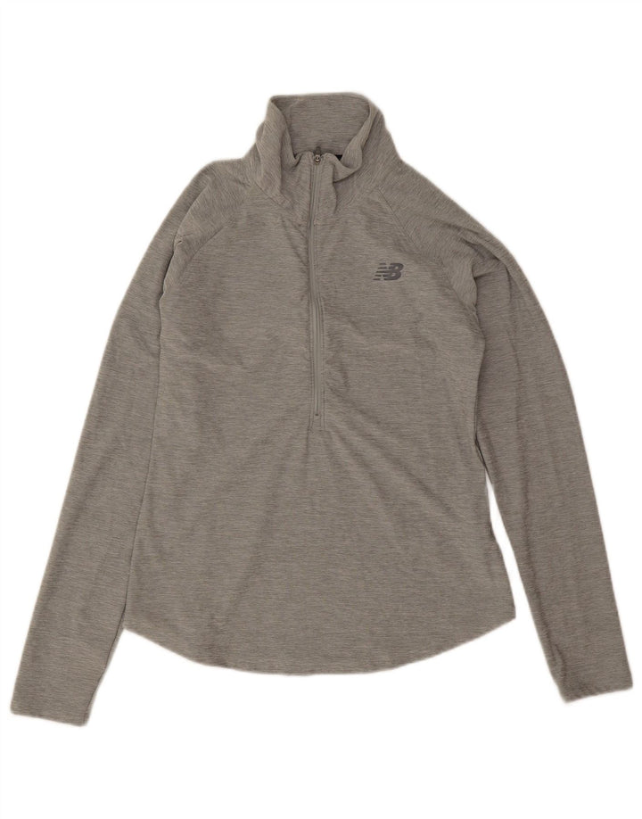 Top cu mânecă lungă pentru femei New Balance, cu fermoar și gât, UK 10, poliester, gri mic