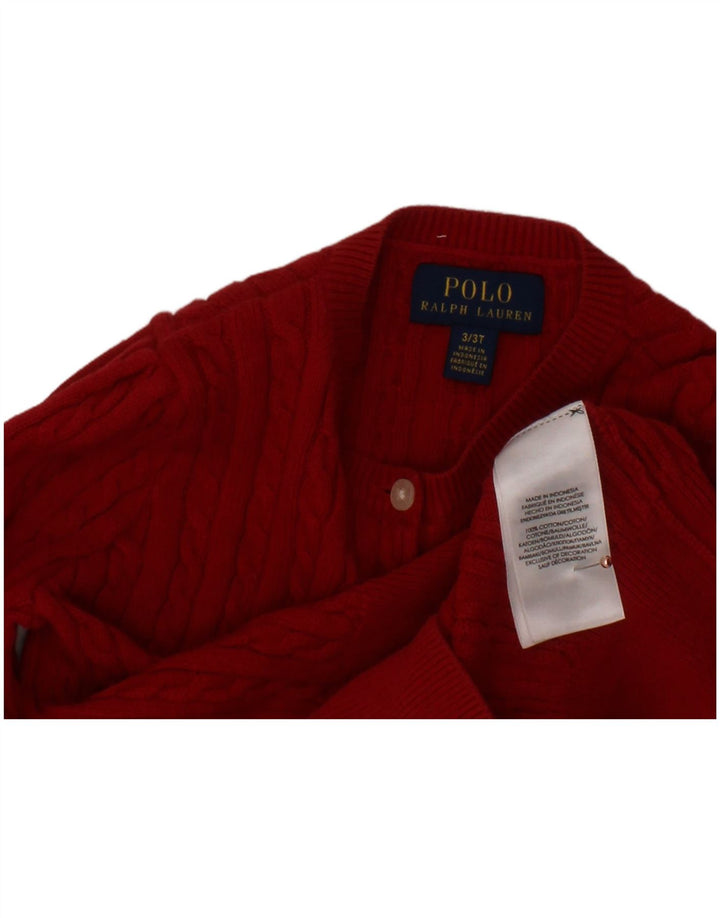 POLO RALPH LAUREN Pulover Cardigan Fete 2-3 Ani Bumbac Roșu