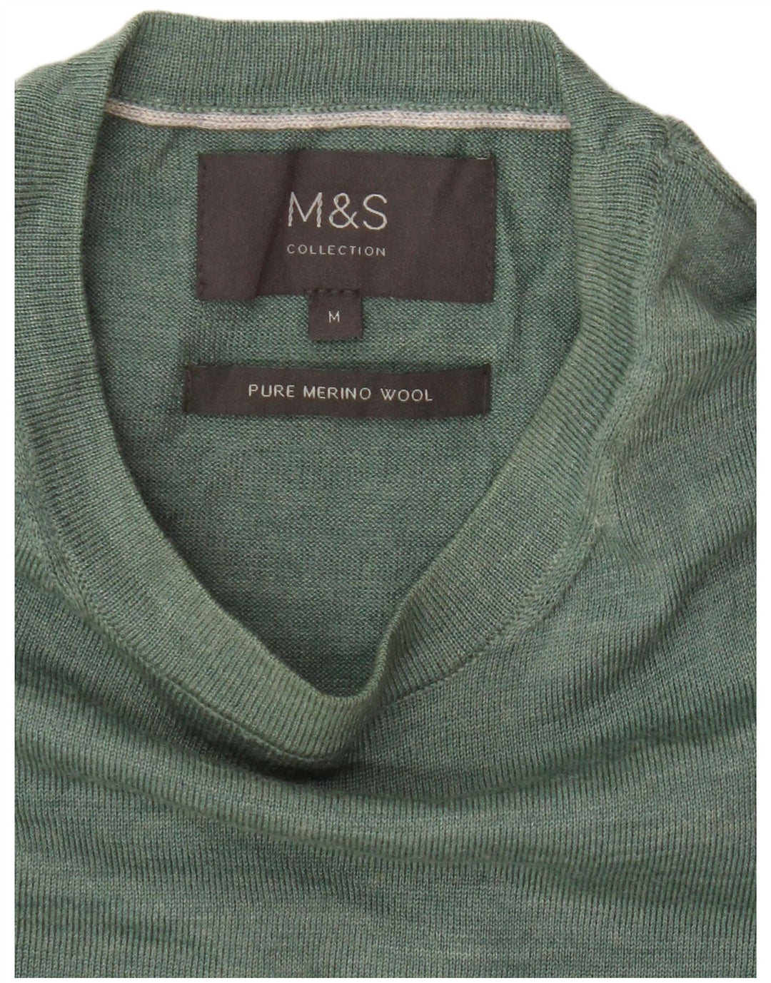 Pulover pentru bărbați Marks & Spencer cu gât crew pulover din lână merino verde mediu