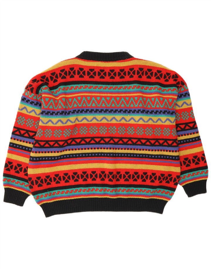 Pulover Vintage pentru bărbați cu gât roșu, mijlociu, multicolor, Fair Isle